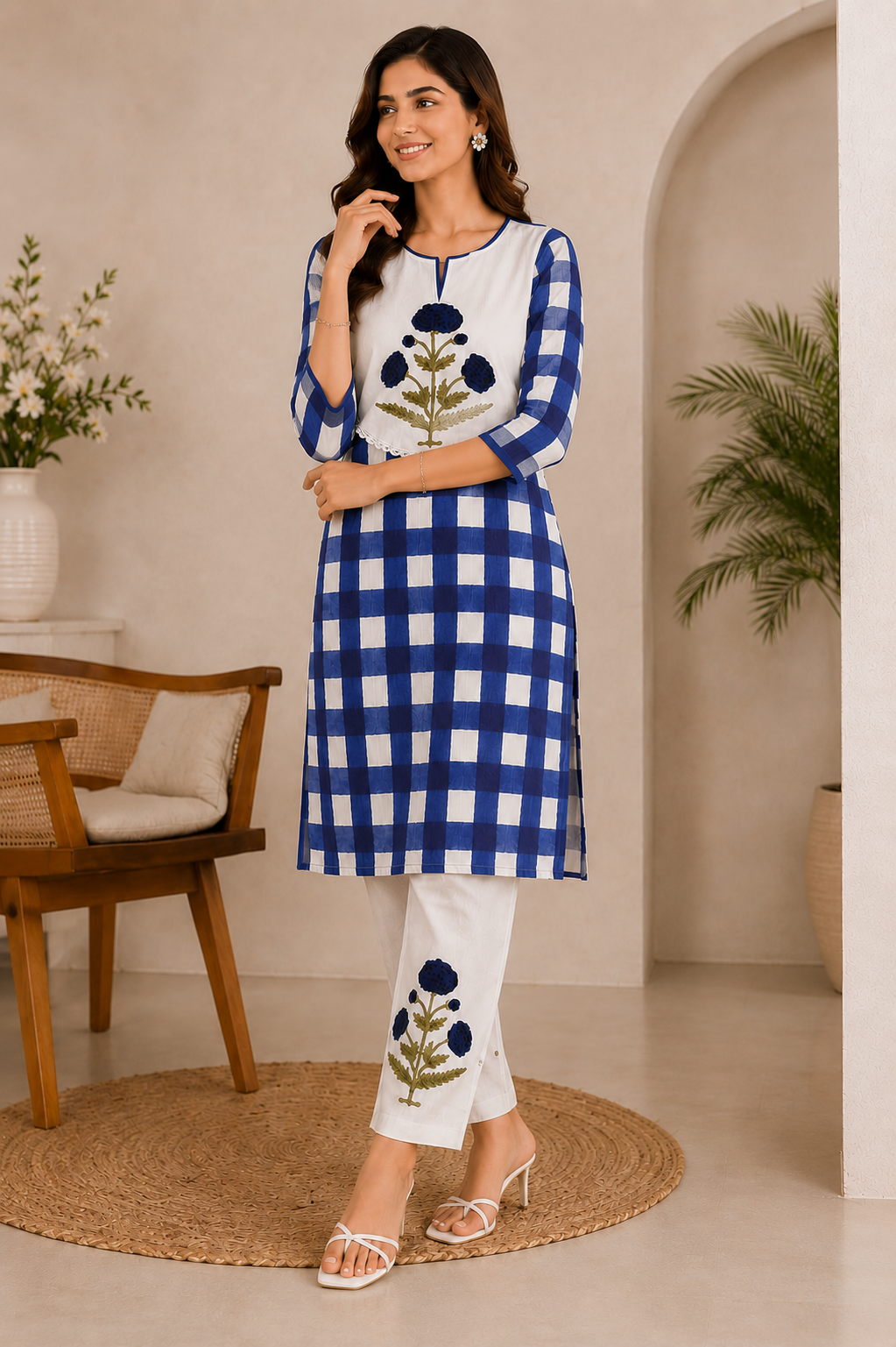 Cotton Co-ord Set With Elegant Floral Print Detailing &nbsp;