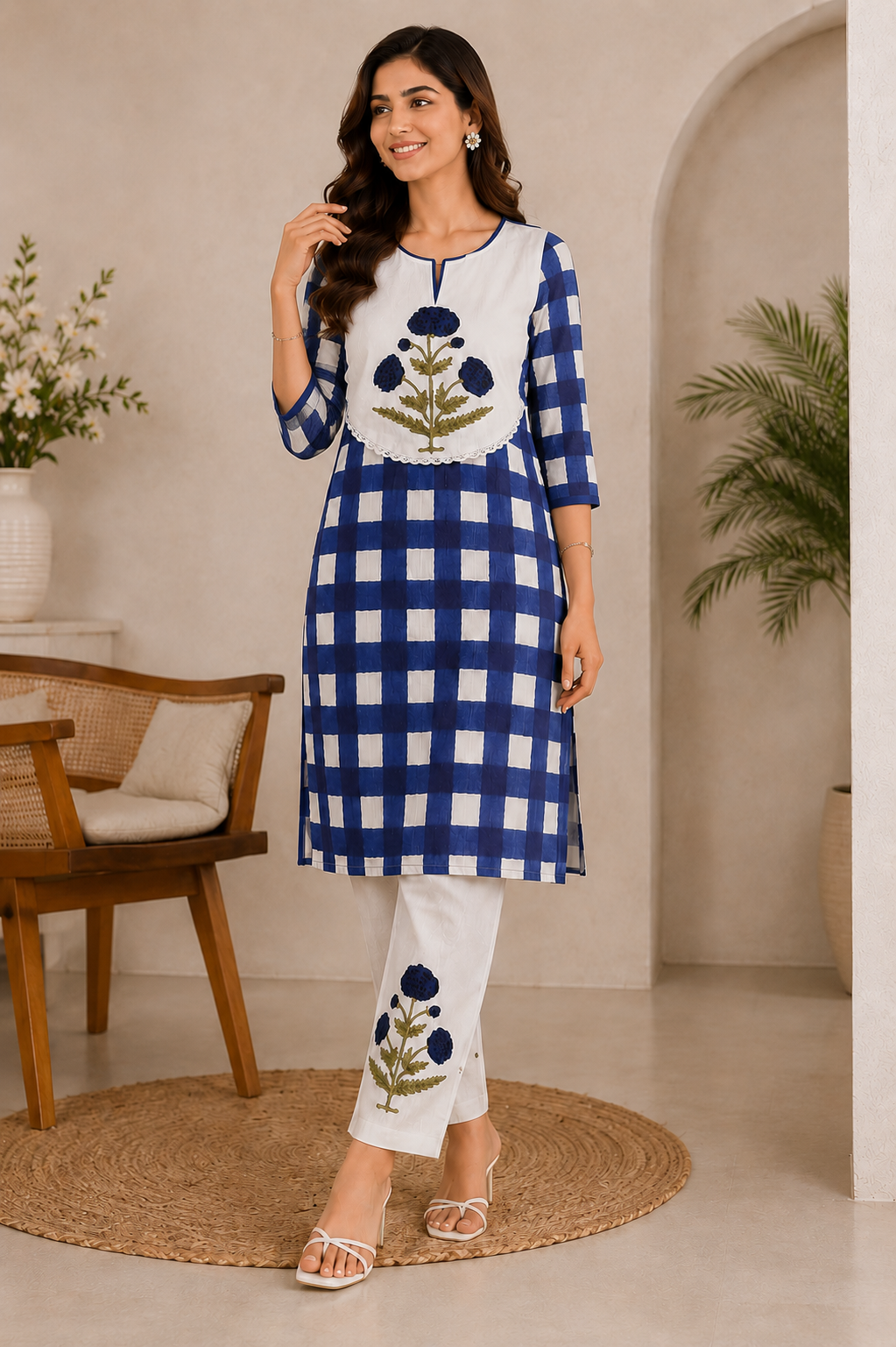 Cotton Co-ord Set With Elegant Floral Print Detailing &nbsp;