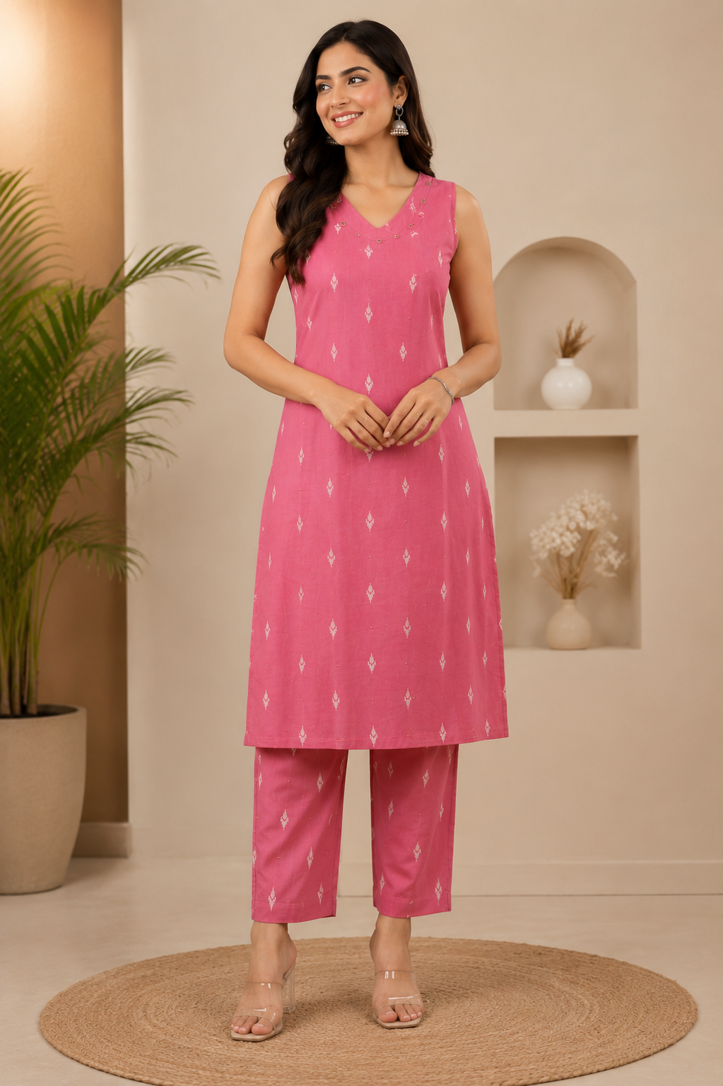 Premium Pure Cotton Kurti Adorned With Elegant Ikat Print Motifs All Over