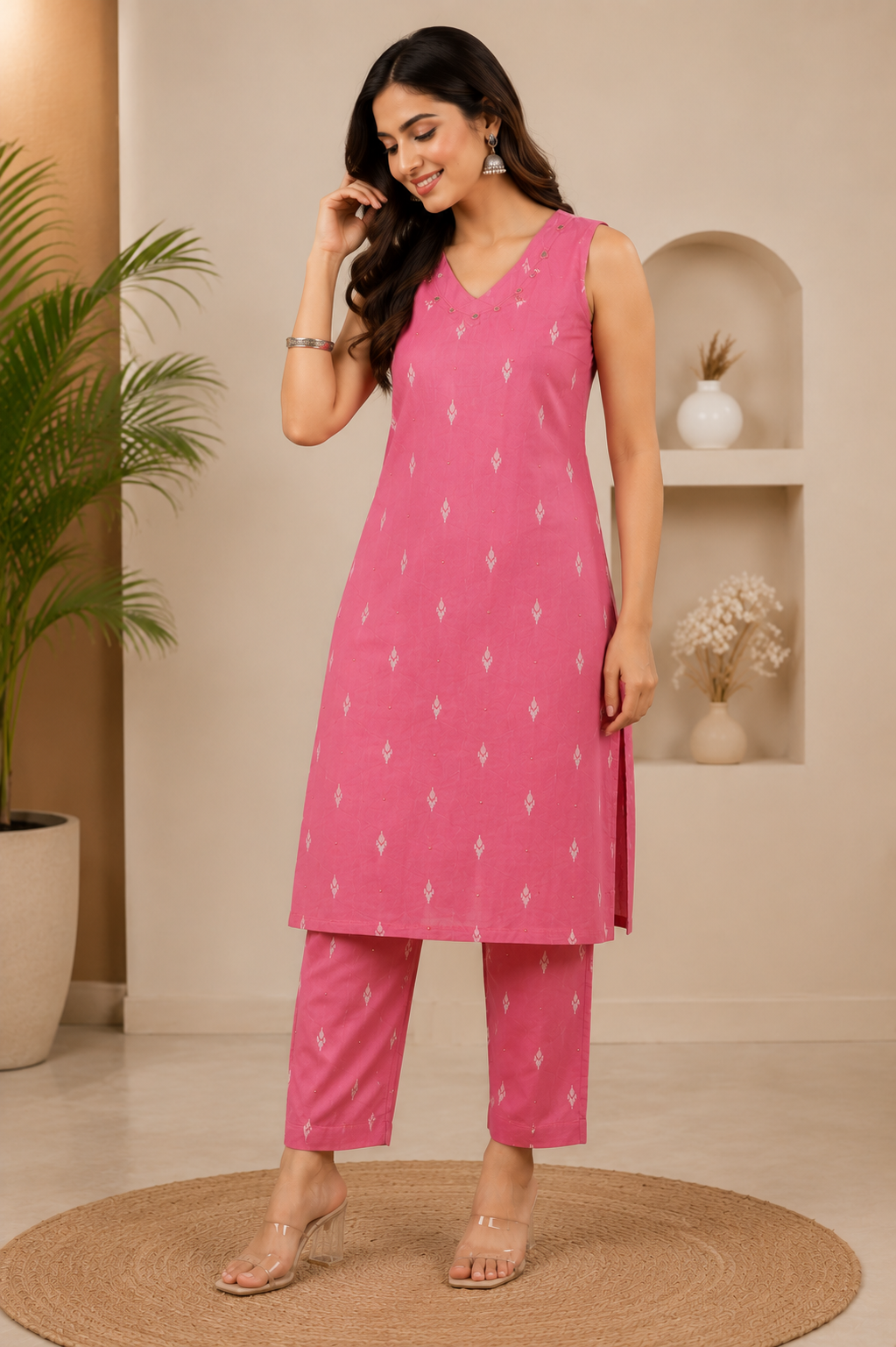 Premium Pure Cotton Kurti Adorned With Elegant Ikat Print Motifs All Over