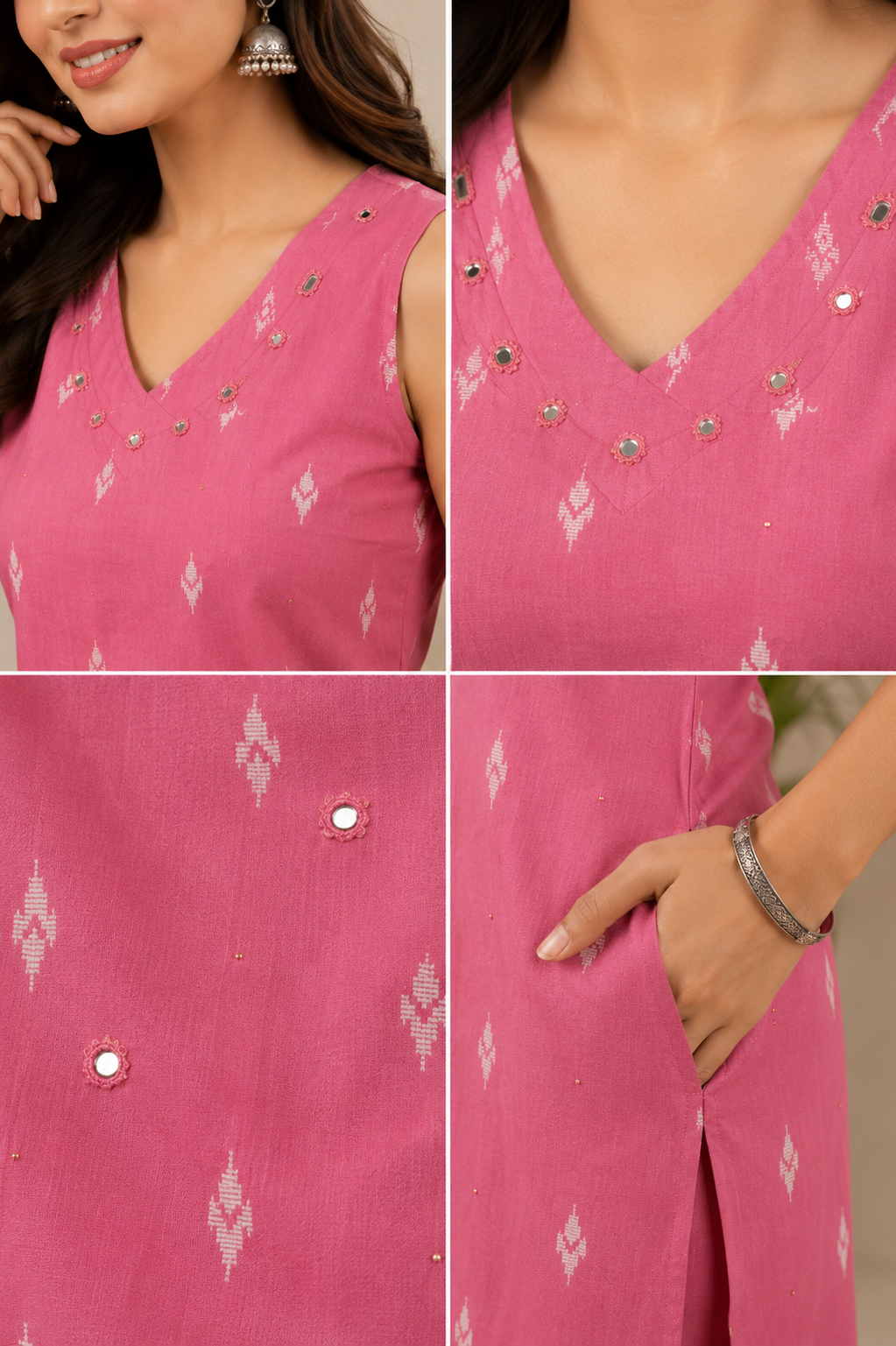Premium Pure Cotton Kurti Adorned With Elegant Ikat Print Motifs All Over