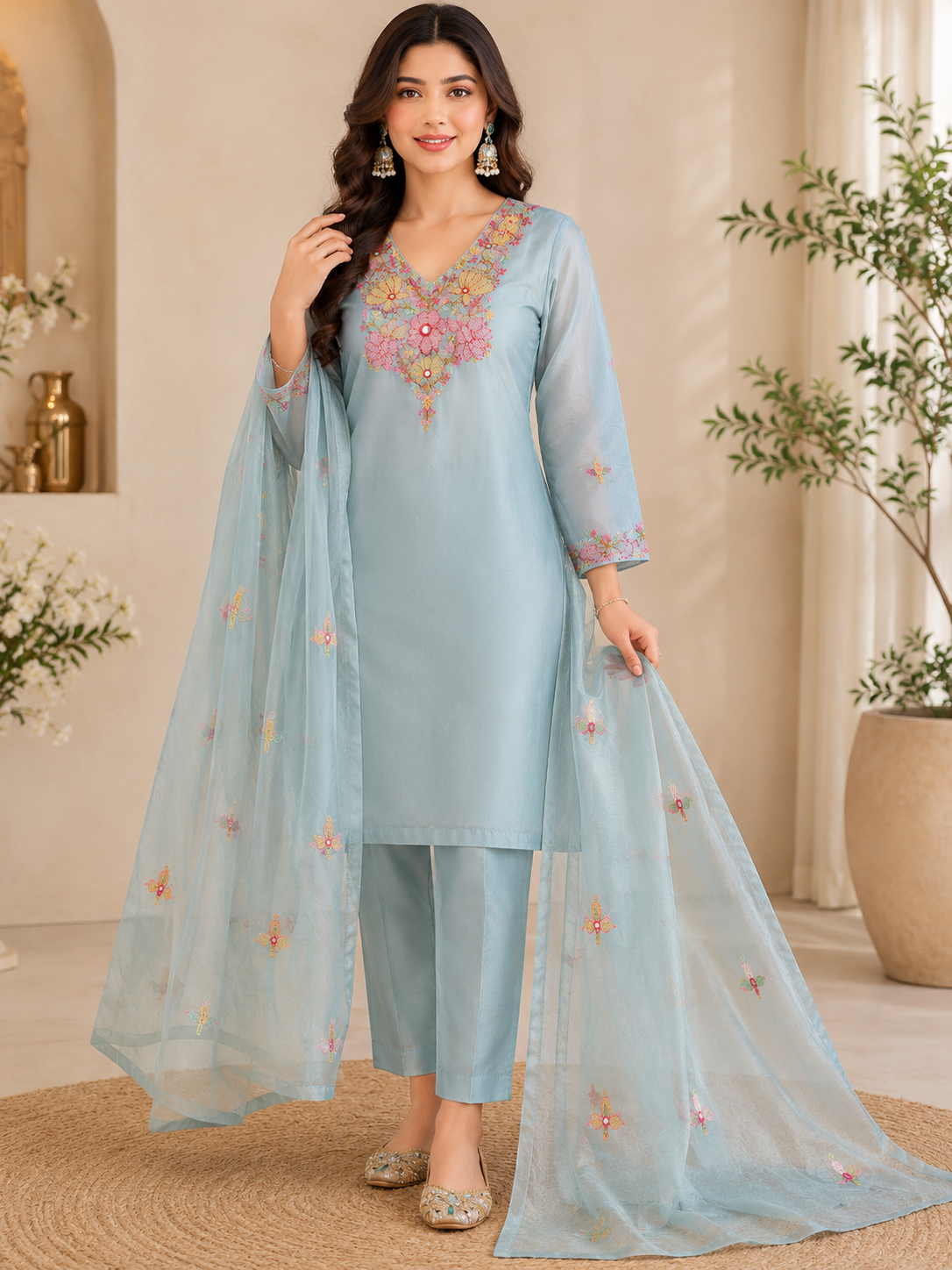 Premium Chanderi Silk Three Piece Dress Set