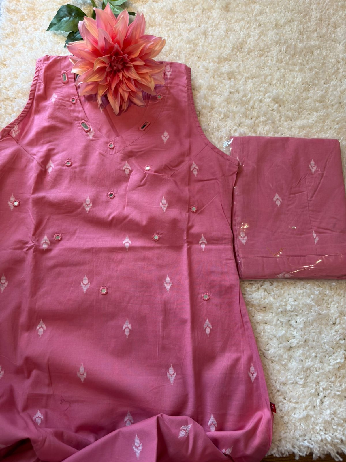 Premium Pure Cotton Kurti Adorned With Elegant Ikat Print Motifs All Over