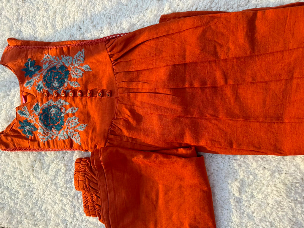 Elegant Rust Orange Gathered Kurta Set