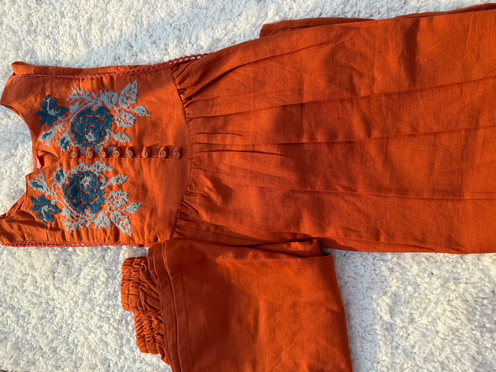 Elegant Rust Orange Gathered Kurta Set
