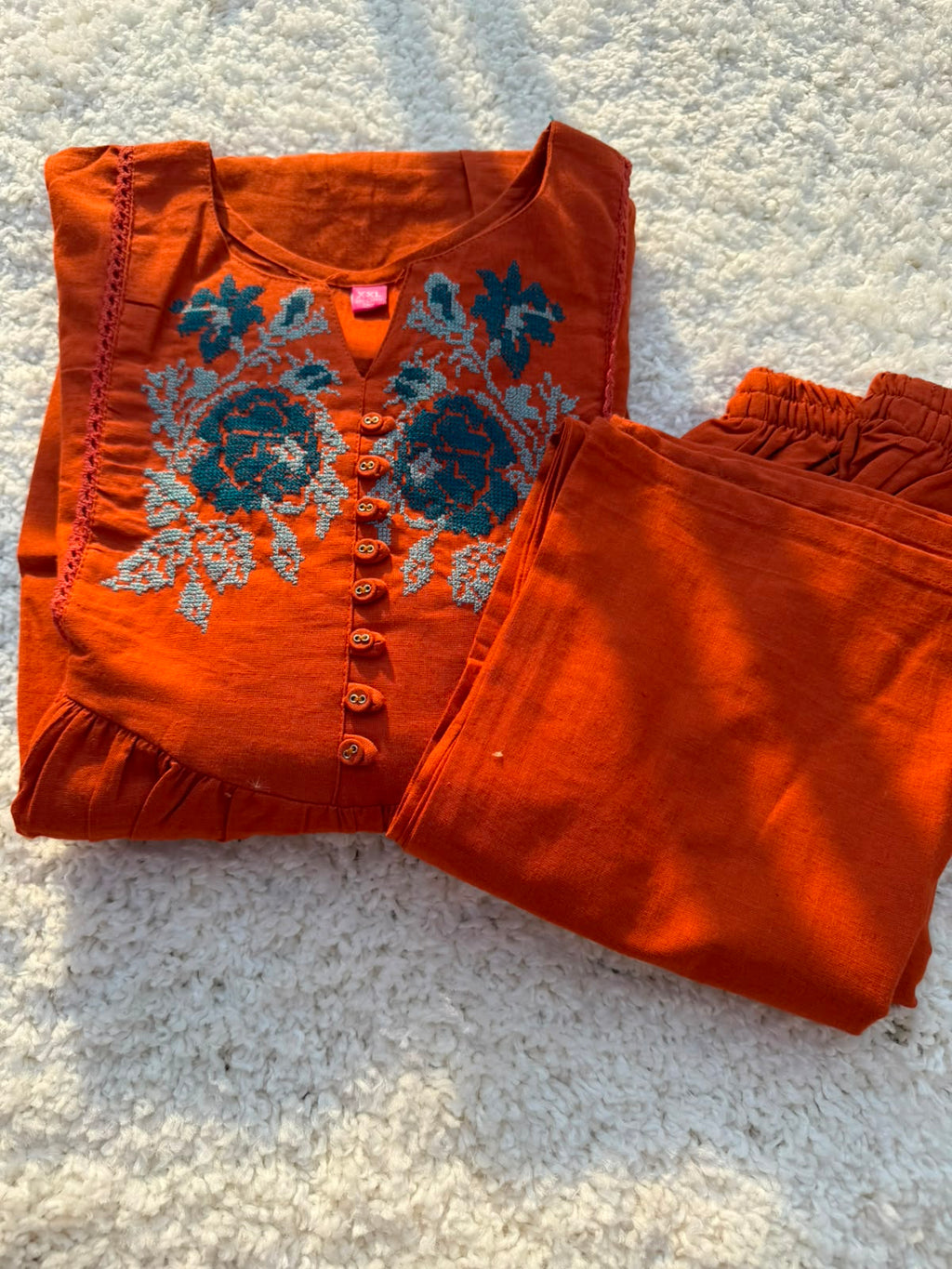 Elegant Rust Orange Gathered Kurta Set