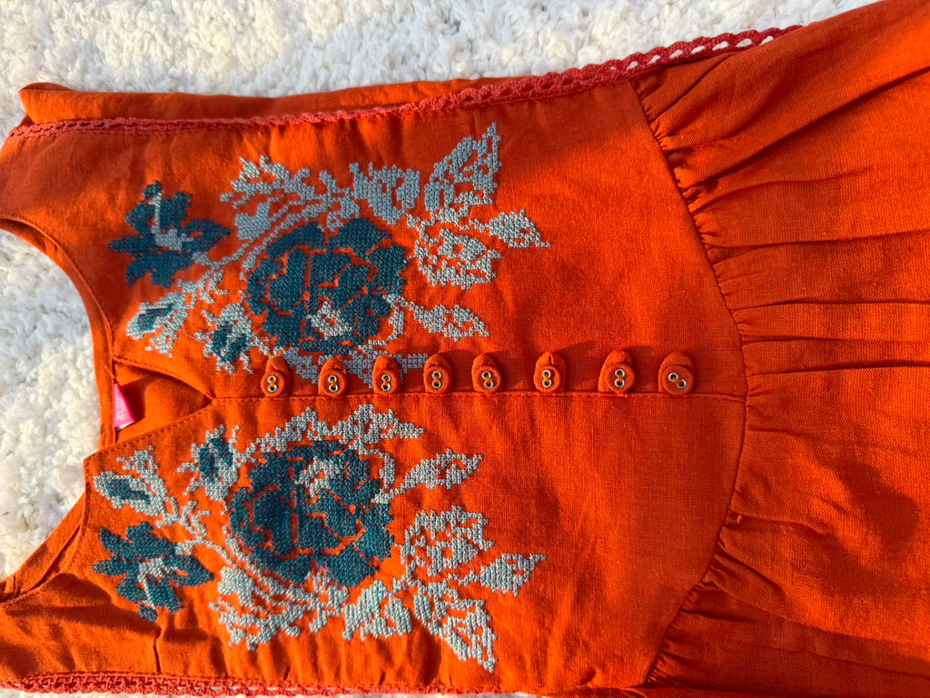 Elegant Rust Orange Gathered Kurta Set