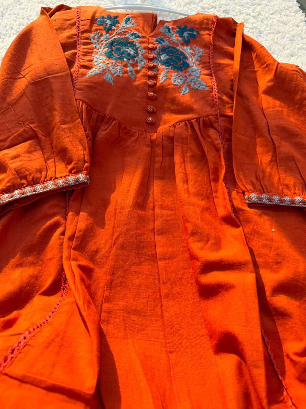 Elegant Rust Orange Gathered Kurta Set
