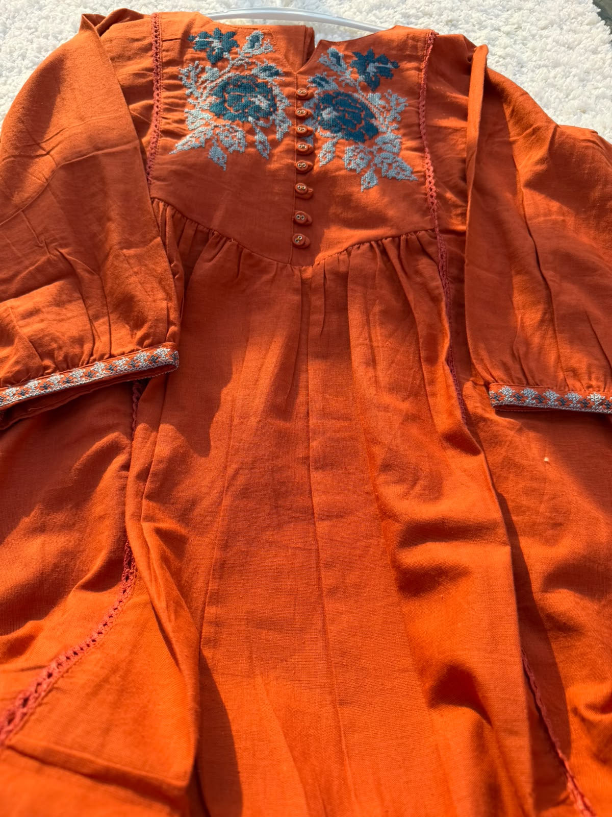 Elegant Rust Orange Gathered Kurta Set