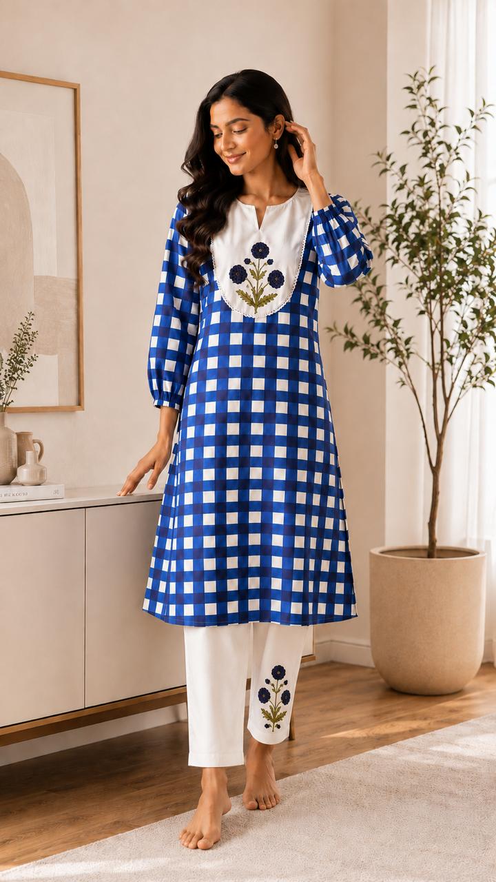 Cotton Co-ord Set With Elegant Floral Print Detailing &nbsp;