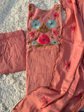 Blush Pink Floral Embroidered Pure Cotton Kurta Set With Dupatta